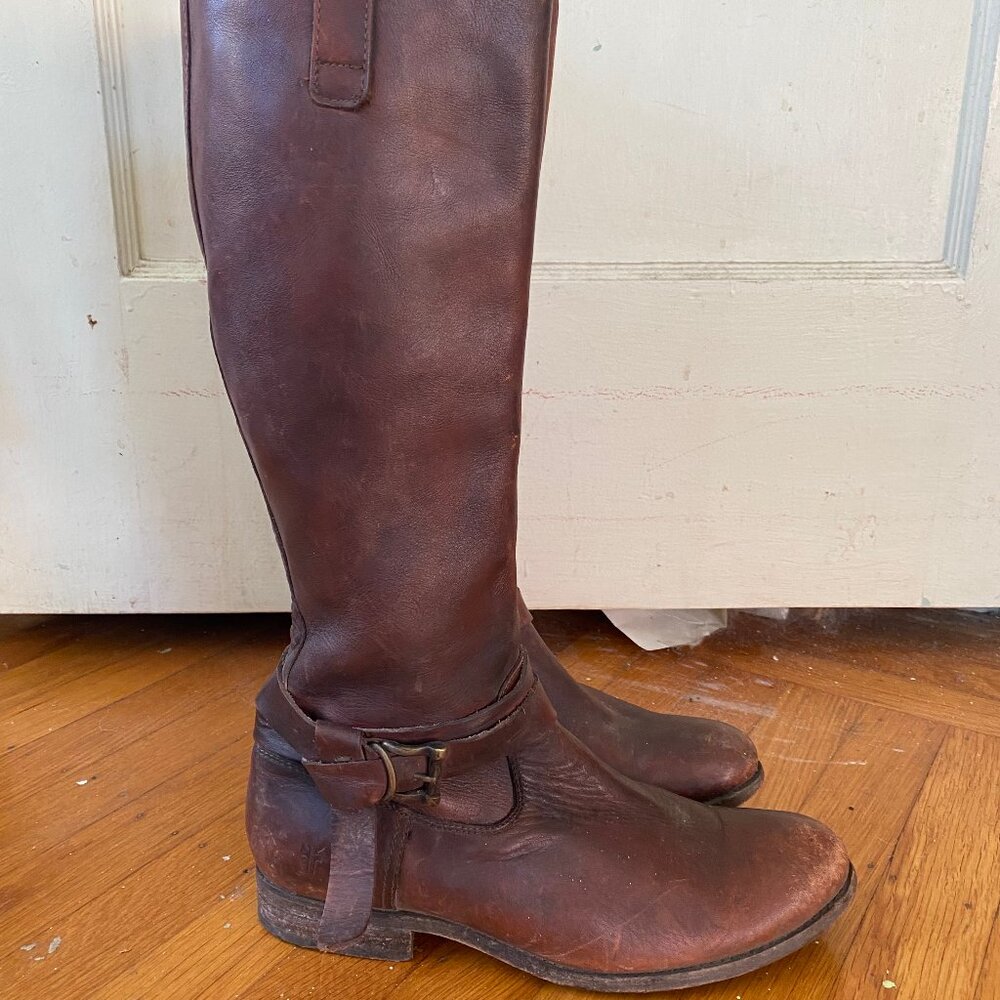 FRYE Brown Belted Tall Riding Boots Size 10 Leather